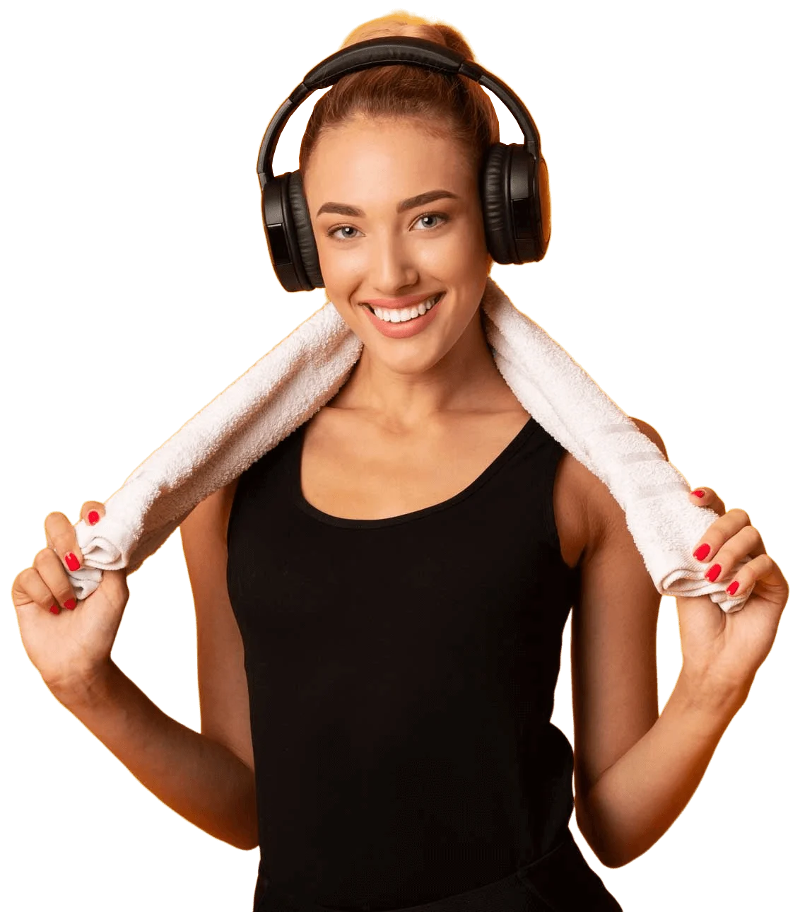 Woman In Earphones Listening To Music After Exerci